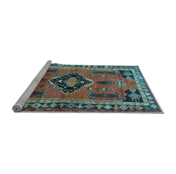 Sideview of Machine Washable Persian Light Blue Traditional Rug, wshtr550lblu
