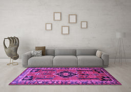 Machine Washable Persian Purple Traditional Area Rugs in a Living Room, wshtr550pur