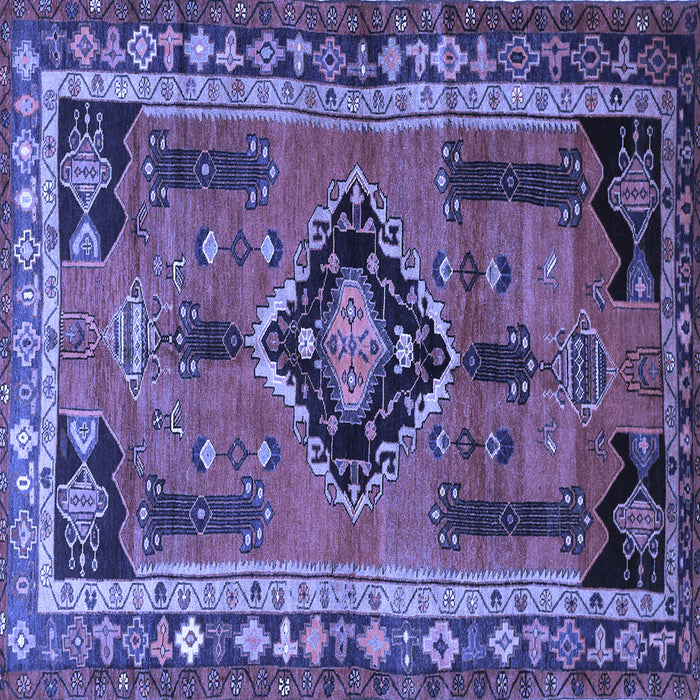 Square Machine Washable Persian Blue Traditional Rug, wshtr550blu