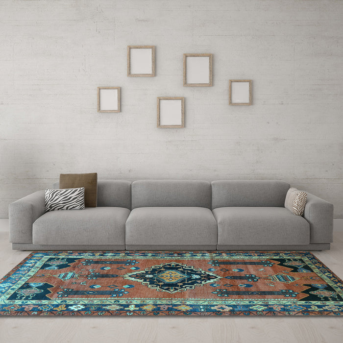 Machine Washable Persian Light Blue Traditional Rug in a Living Room, wshtr550lblu