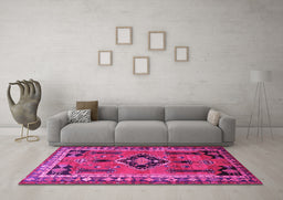 Machine Washable Persian Pink Traditional Rug in a Living Room, wshtr550pnk