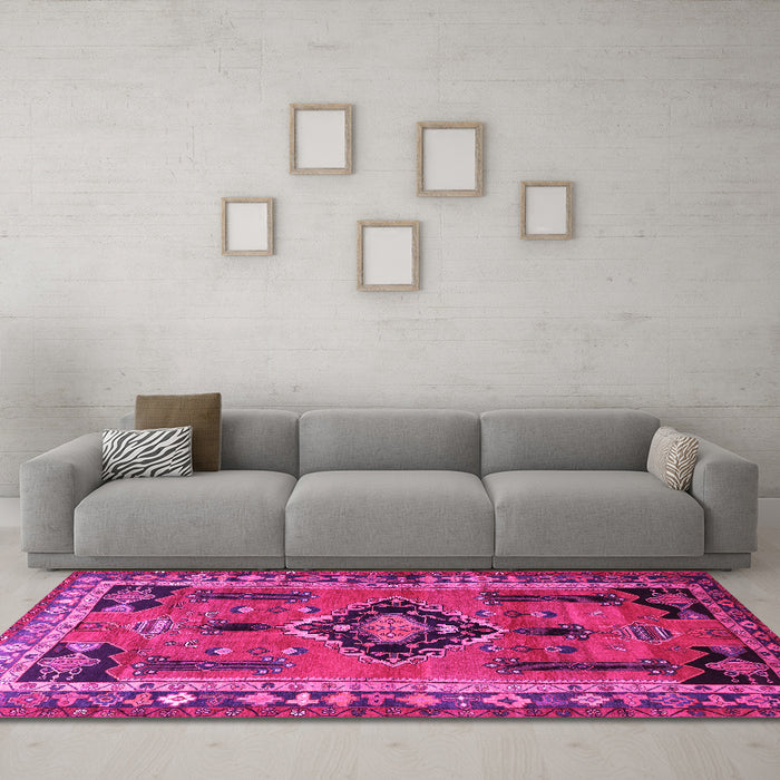 Machine Washable Persian Pink Traditional Rug in a Living Room, wshtr550pnk