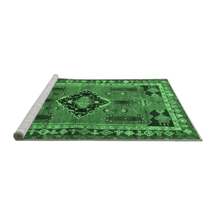 Sideview of Machine Washable Persian Emerald Green Traditional Area Rugs, wshtr550emgrn