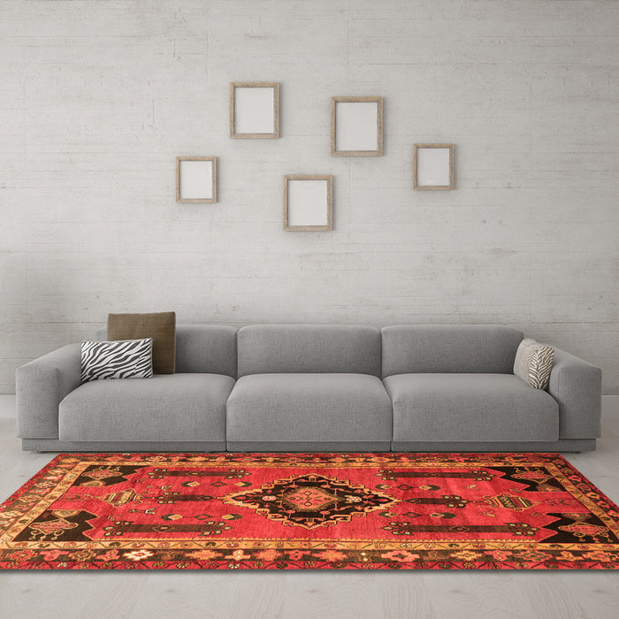 Machine Washable Persian Orange Traditional Area Rugs in a Living Room, wshtr550org