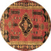 Round Persian Brown Traditional Rug, tr550brn
