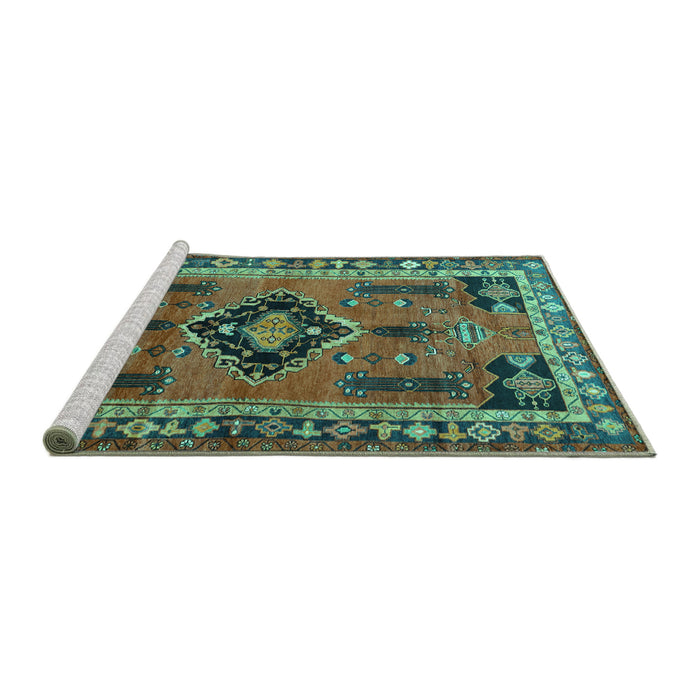 Sideview of Machine Washable Persian Turquoise Traditional Area Rugs, wshtr550turq