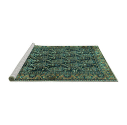 Sideview of Machine Washable Persian Turquoise Traditional Area Rugs, wshtr551turq