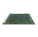 Sideview of Machine Washable Persian Turquoise Traditional Area Rugs, wshtr551turq