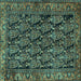 Square Machine Washable Persian Turquoise Traditional Area Rugs, wshtr551turq