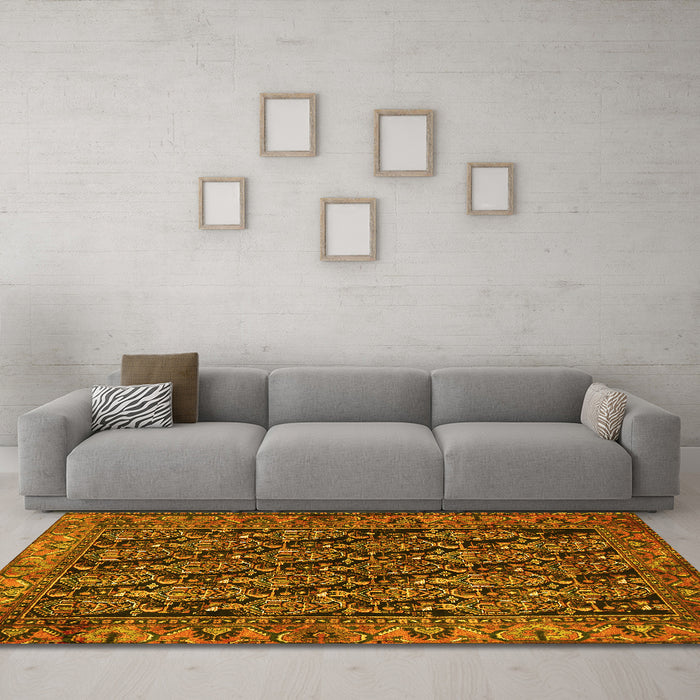 Machine Washable Persian Yellow Traditional Rug in a Living Room, wshtr551yw