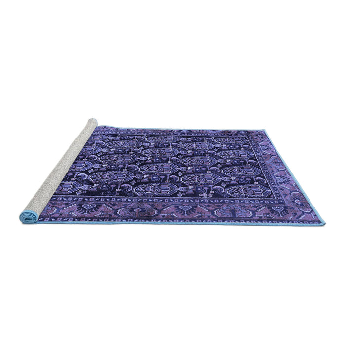 Sideview of Machine Washable Persian Blue Traditional Rug, wshtr551blu