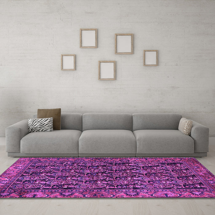 Machine Washable Persian Purple Traditional Area Rugs in a Living Room, wshtr551pur