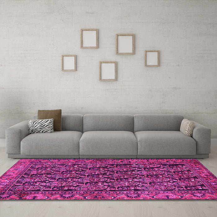 Machine Washable Persian Pink Traditional Rug in a Living Room, wshtr551pnk