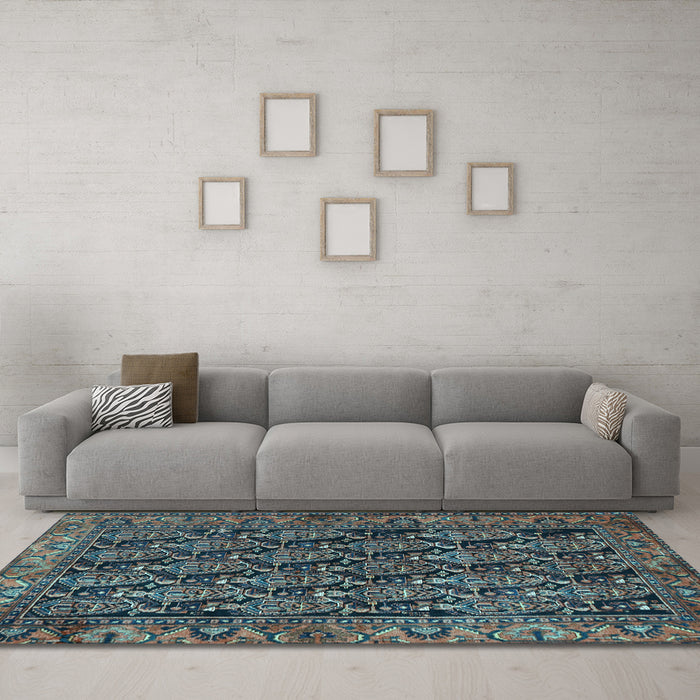 Machine Washable Persian Light Blue Traditional Rug in a Living Room, wshtr551lblu