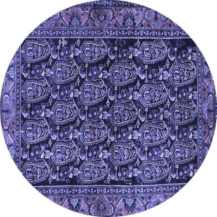 Round Machine Washable Persian Blue Traditional Rug, wshtr551blu