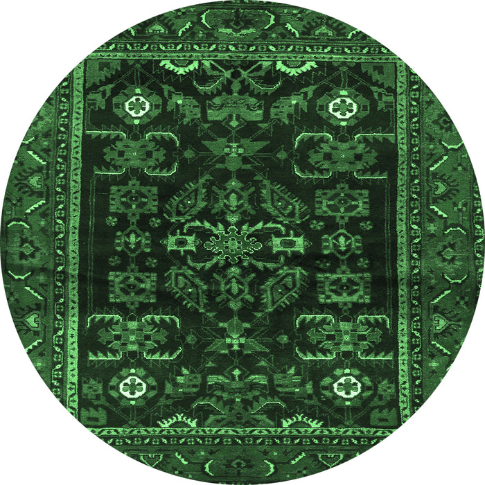 Round Machine Washable Persian Emerald Green Traditional Area Rugs, wshtr552emgrn