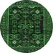 Round Machine Washable Persian Emerald Green Traditional Area Rugs, wshtr552emgrn