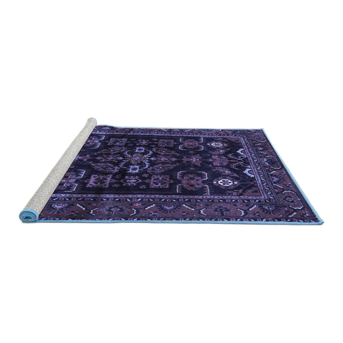 Sideview of Machine Washable Persian Blue Traditional Rug, wshtr552blu