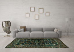 Machine Washable Persian Turquoise Traditional Area Rugs in a Living Room,, wshtr552turq