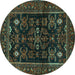 Round Machine Washable Persian Turquoise Traditional Area Rugs, wshtr552turq