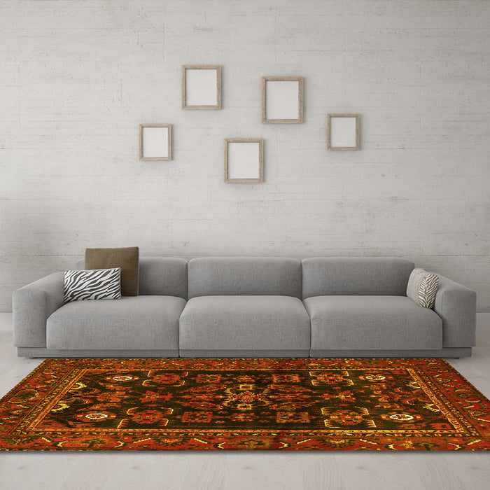 Machine Washable Persian Yellow Traditional Rug in a Living Room, wshtr552yw