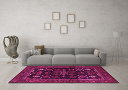 Machine Washable Persian Pink Traditional Rug in a Living Room, wshtr552pnk