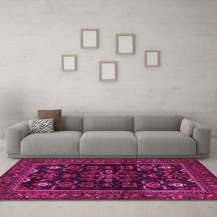 Machine Washable Persian Pink Traditional Rug in a Living Room, wshtr552pnk