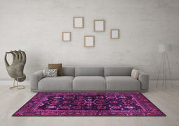Machine Washable Persian Purple Traditional Area Rugs in a Living Room, wshtr552pur