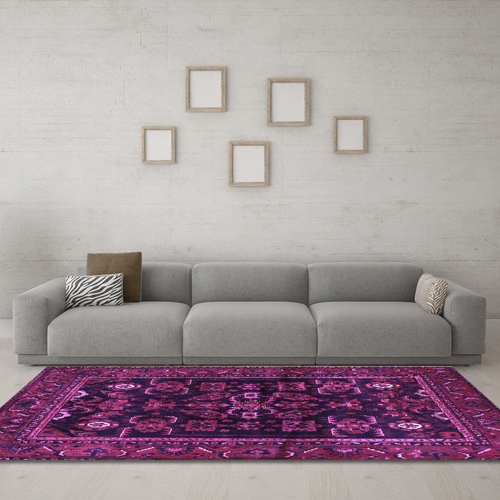 Machine Washable Persian Purple Traditional Area Rugs in a Living Room, wshtr552pur