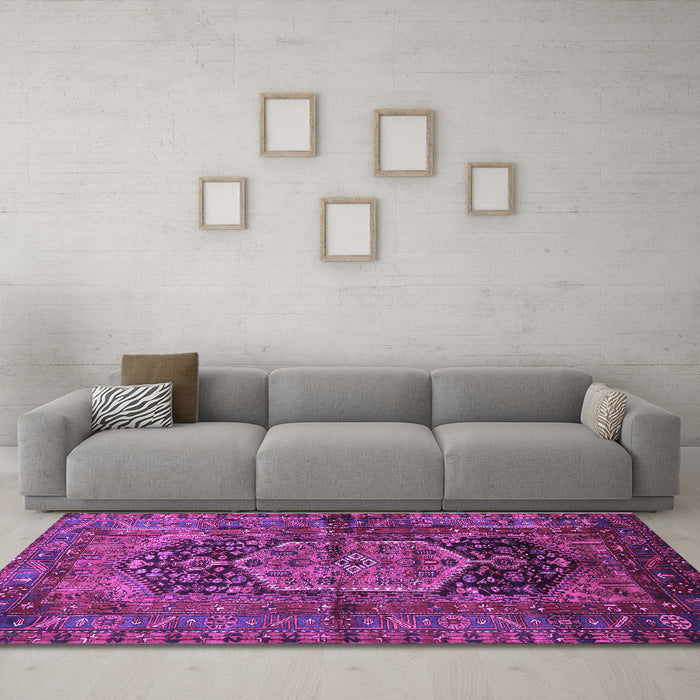 Machine Washable Persian Purple Traditional Area Rugs in a Living Room, wshtr553pur