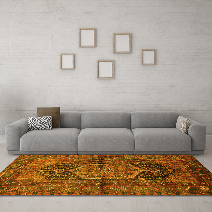 Machine Washable Persian Yellow Traditional Rug in a Living Room, wshtr553yw
