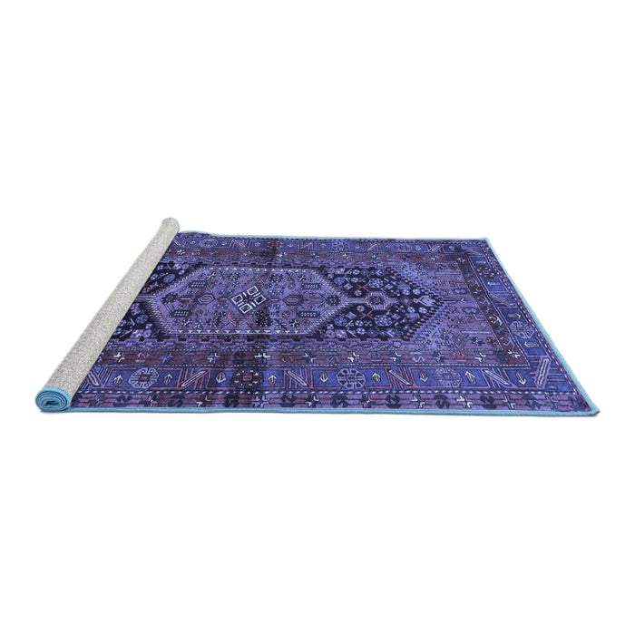 Sideview of Machine Washable Persian Blue Traditional Rug, wshtr553blu