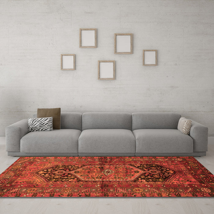 Machine Washable Persian Orange Traditional Area Rugs in a Living Room, wshtr553org