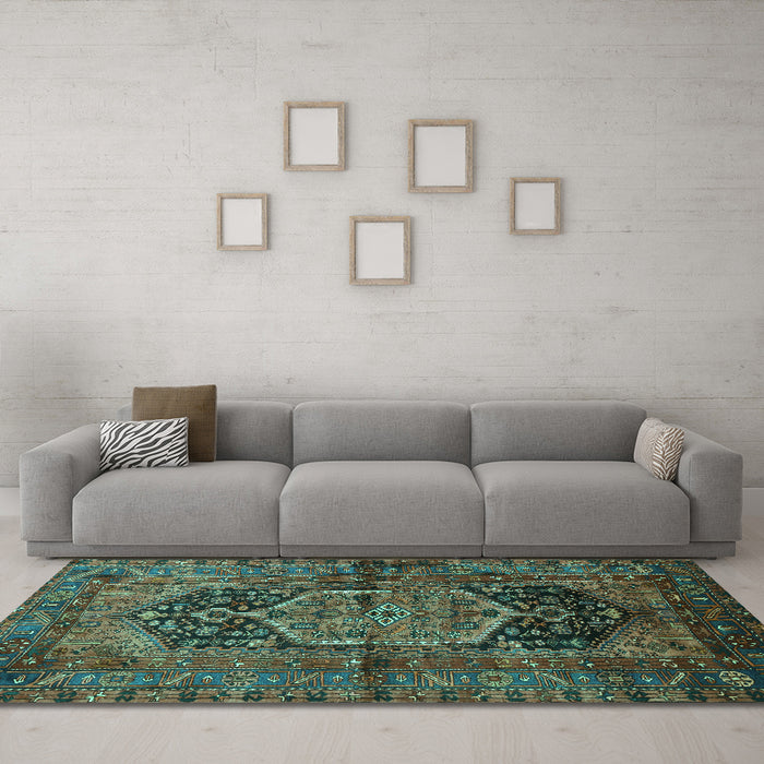 Machine Washable Persian Turquoise Traditional Area Rugs in a Living Room,, wshtr553turq