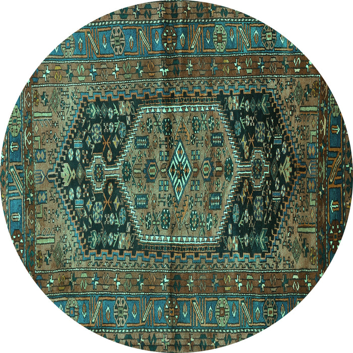 Round Machine Washable Persian Turquoise Traditional Area Rugs, wshtr553turq