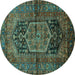 Round Machine Washable Persian Turquoise Traditional Area Rugs, wshtr553turq