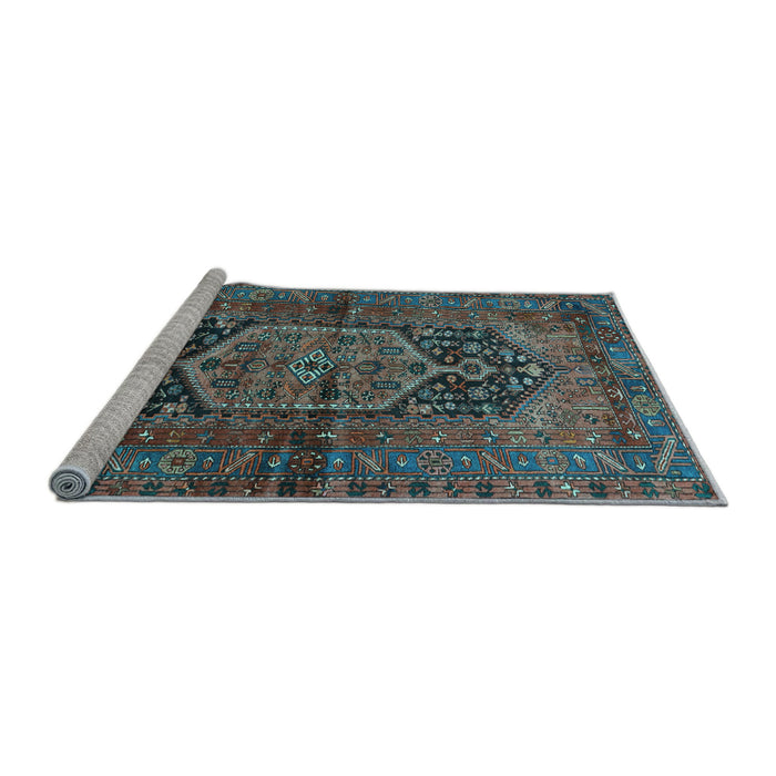 Sideview of Machine Washable Persian Light Blue Traditional Rug, wshtr553lblu