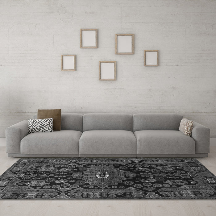 Machine Washable Persian Gray Traditional Rug in a Living Room,, wshtr554gry