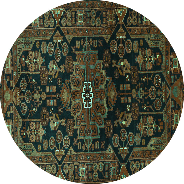 Round Persian Turquoise Traditional Rug, tr554turq