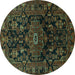 Round Persian Turquoise Traditional Rug, tr554turq