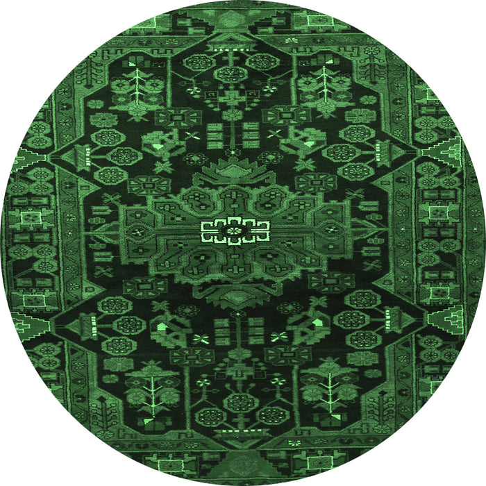 Round Machine Washable Persian Emerald Green Traditional Area Rugs, wshtr554emgrn