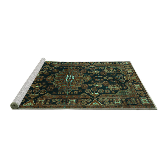 Sideview of Machine Washable Persian Turquoise Traditional Area Rugs, wshtr554turq