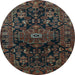 Round Machine Washable Persian Light Blue Traditional Rug, wshtr554lblu