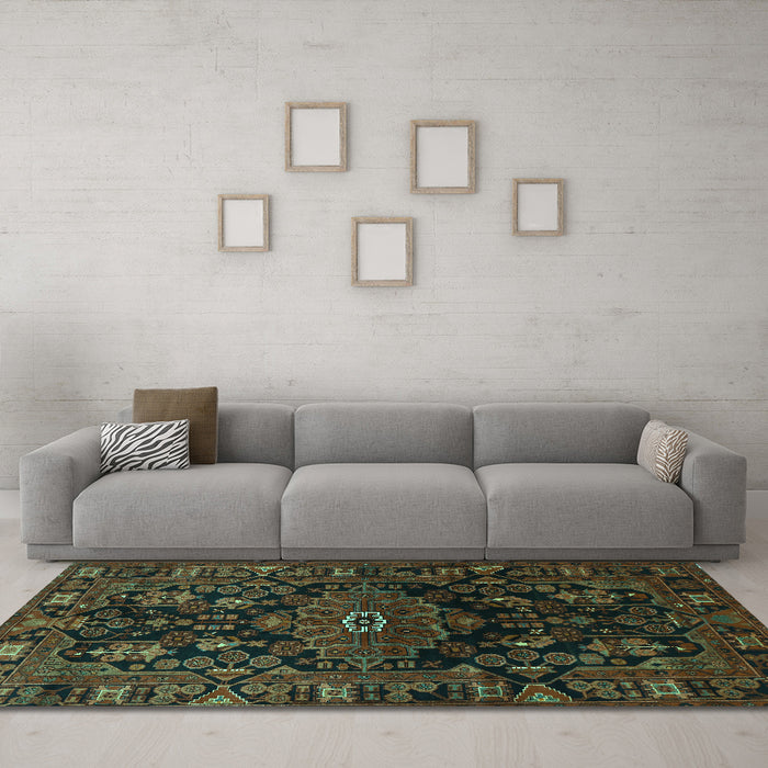 Machine Washable Persian Turquoise Traditional Area Rugs in a Living Room,, wshtr554turq