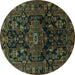 Round Machine Washable Persian Turquoise Traditional Area Rugs, wshtr554turq