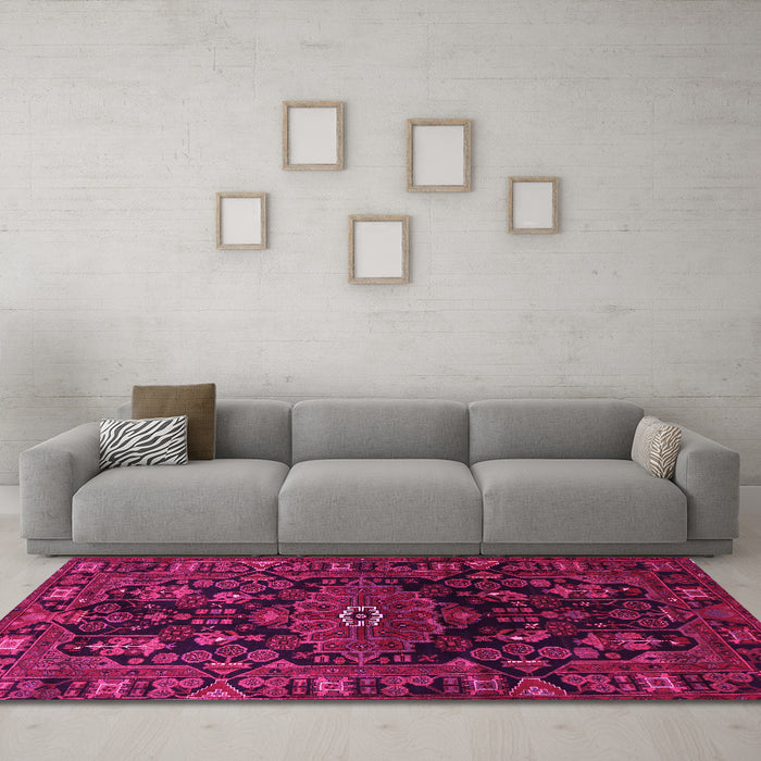 Machine Washable Persian Pink Traditional Rug in a Living Room, wshtr554pnk