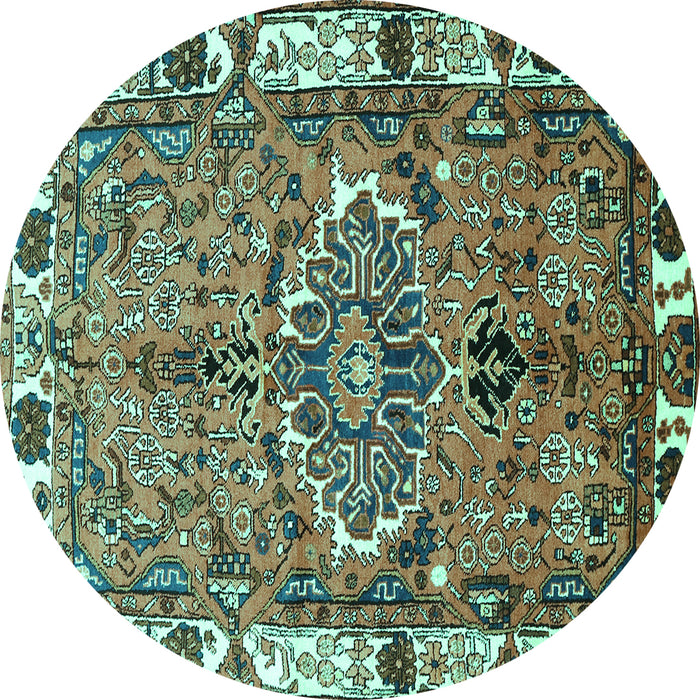 Round Machine Washable Persian Turquoise Traditional Area Rugs, wshtr555turq