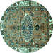 Round Machine Washable Persian Turquoise Traditional Area Rugs, wshtr555turq