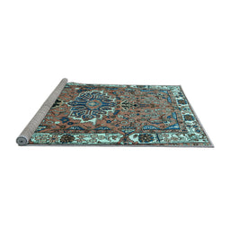 Sideview of Machine Washable Persian Light Blue Traditional Rug, wshtr555lblu