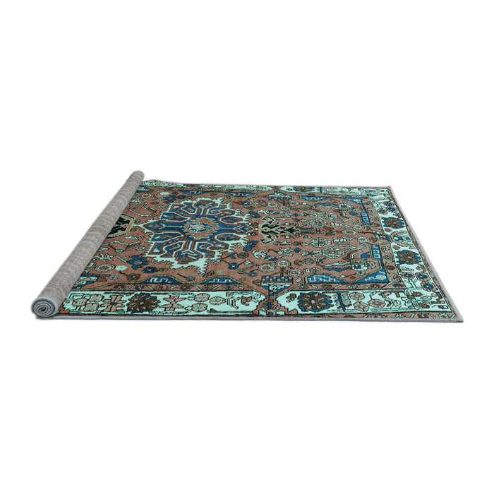 Sideview of Machine Washable Persian Light Blue Traditional Rug, wshtr555lblu
